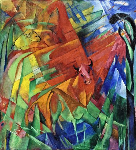 Animals In A Landscape Painting by Franz Marc