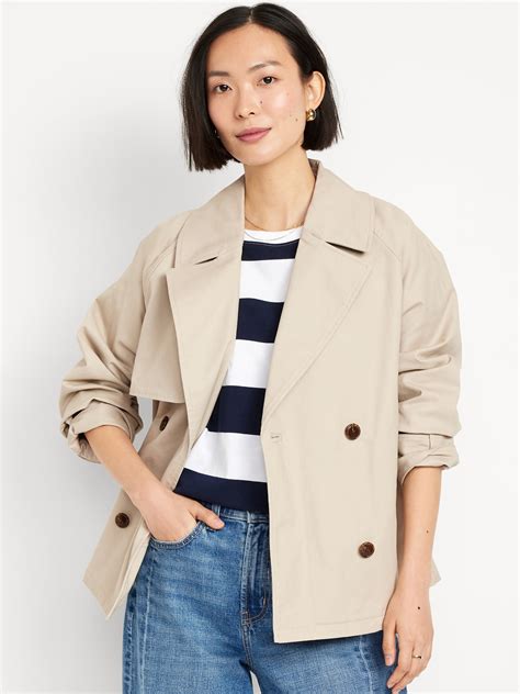 Oversized Double Breasted Short Trench Coat Old Navy