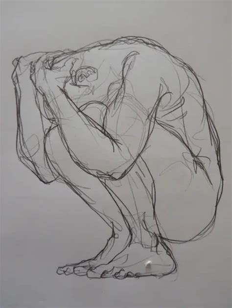 ORIGINAL PENCIL DRAWING Of A Crouching Man Male Nude Sketch Of A Man