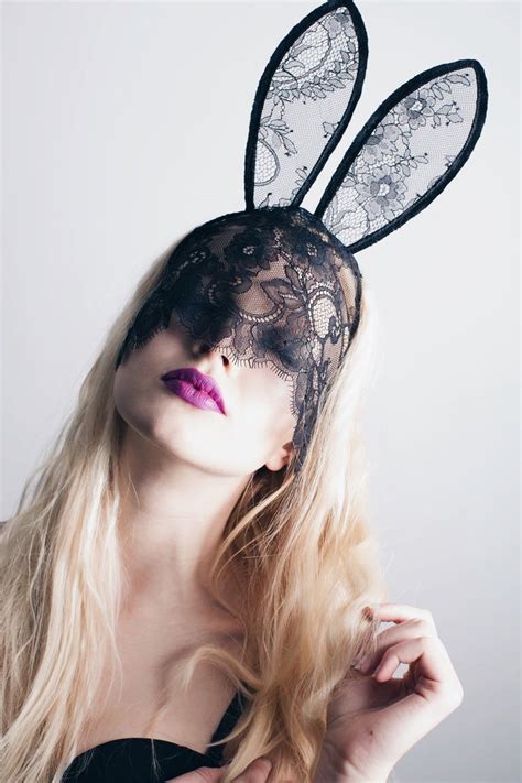 Boudoir Bunny Black Lace Bunny Mask With Tall Ears And Veil Etsy