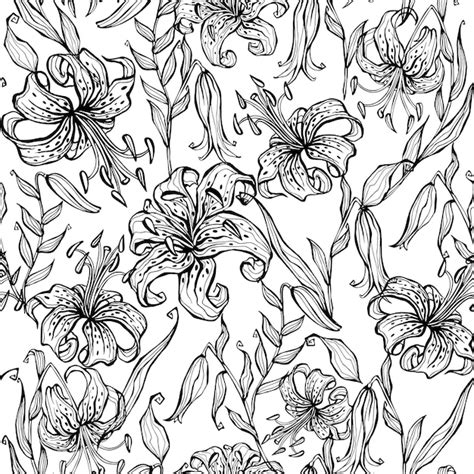 Premium Vector Doodle Seamless Pattern With Lilies