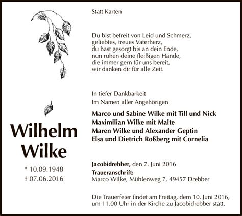 Traueranzeigen Von Wilhelm Wilke Trauer Kreiszeitung De