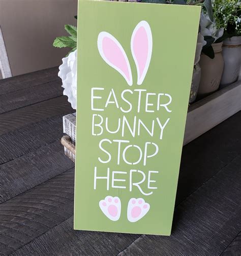 Easter Bunny Stop Here Sign Wooden Easter Sign Easter Etsy