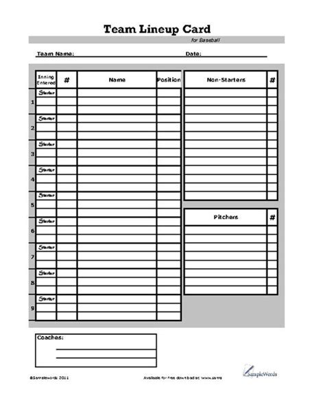 Lineup Cards Baseball Printable Free 2023 Calendar Printable