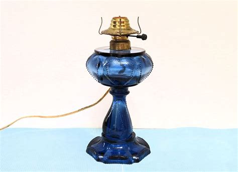 Antique Findlay Cobalt Blue Glass Oil Lamp Converted To Etsy