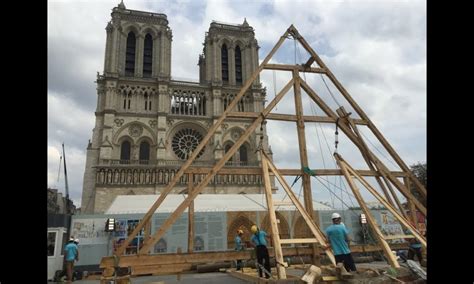 Vidéo Montage de la charpente de Notre Dame en direct live