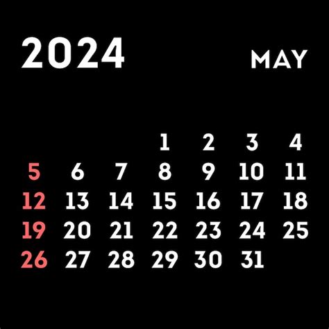 Ilustração Vetorial Do Calendário Do Mês De Maio De 2024 Vetor Premium