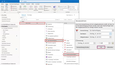 Erinnerung In Outlook Hinzuf Gen Mail Aufgaben Termine