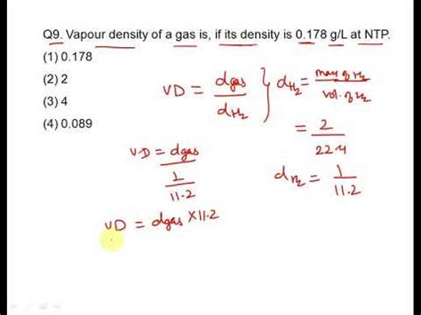 Vapour Density Of A Gas Is If Its Density Is 0 178 G L At Ntp YouTube