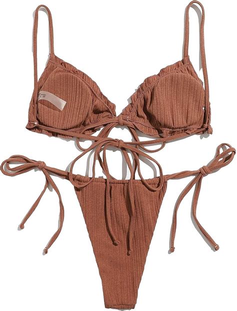 Buy Lilosy Sexy Ribbed Padded String Thong Brazilian Bikini Swimsuit Set For Women Side Tie