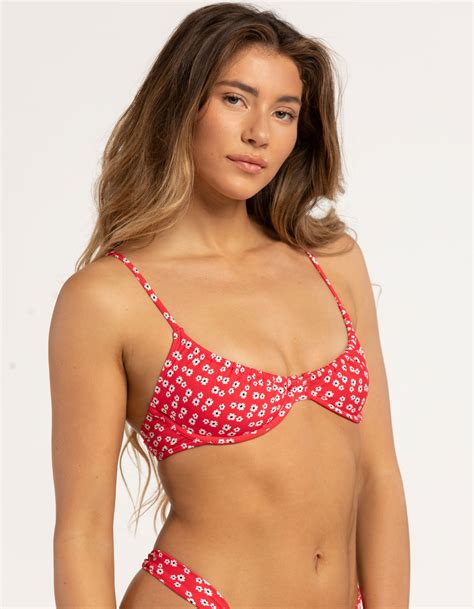 Full Tilt Ruched Underwire Floral Bikini Top Red Combo Tillys