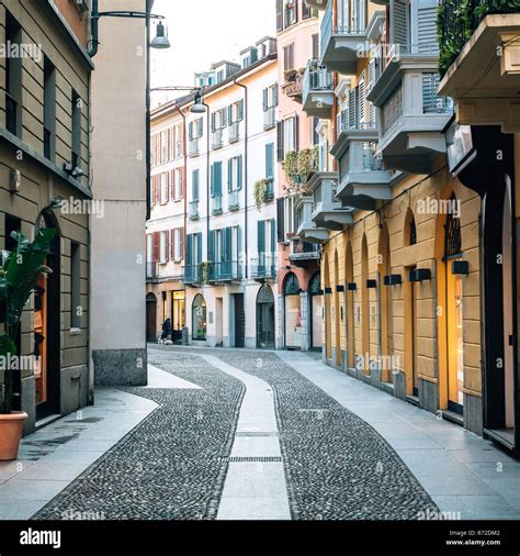 A Colorful Cobblestone Street In Brera Milan Italy Stock Photo Alamy