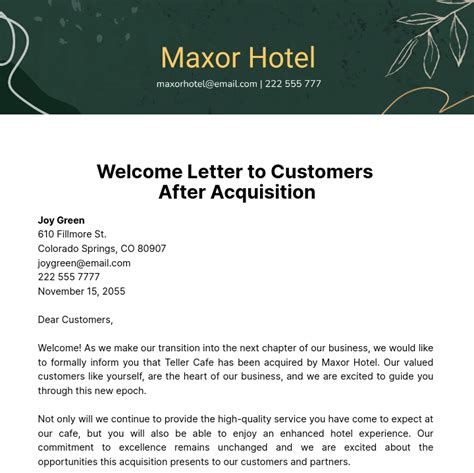 Free Welcome Letter To Customers After Acquisition Template To Edit Online