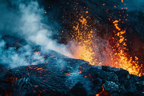 Free Photo Close Up View Of Volcano Erupting With Hot Lava