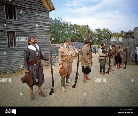 Pilgrims with muskets, Plimoth Plantation, Plymouth, Plymouth County ...