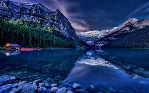 Download wallpapers Lake Louise, night, Canadian landmarks, Banff ...