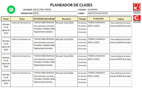 Formato de Planeación de Clase en Blanco con Ejemplo