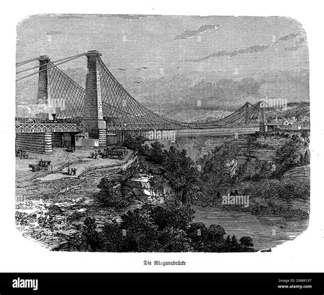 This Engraving Captures The Majestic Niagara Falls Suspension Bridge