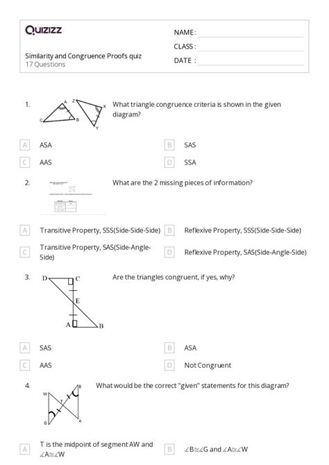 50 Congruent Triangles Sss Sas And Asa Worksheets On Quizizz Free