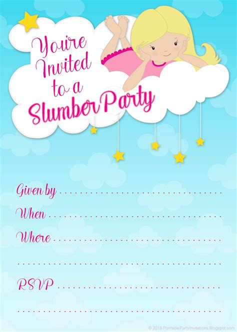 Free Printable Slumber Party Invitations