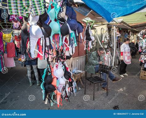 Stand On Belgrade Market Selling Bras Lingerie And Female Underwear While The Seller Is