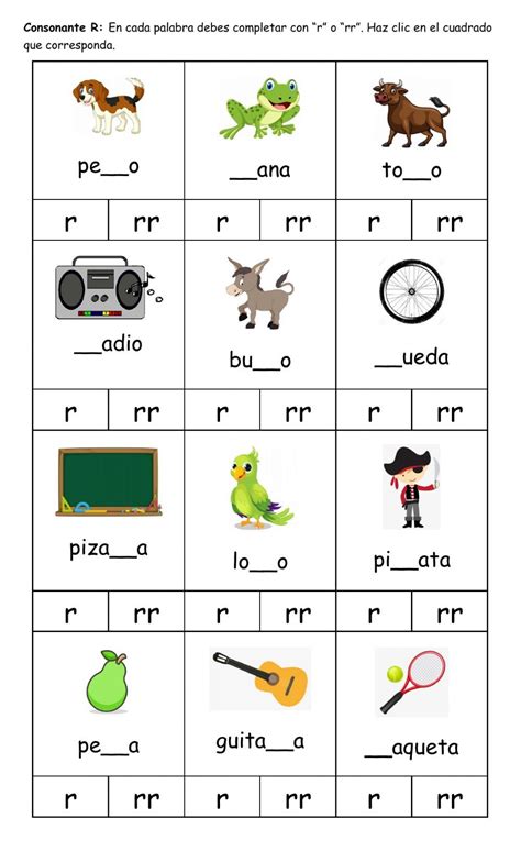 Ficha Interactiva De Uso Correcto De La Consonante R Para Primero