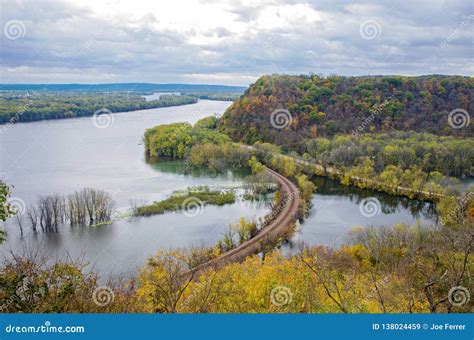 Mississippi River And Wooded Bluffs At Iowa Border Stock Image Image