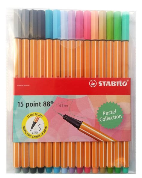 НАБОР КАПИЛЛЯРНЫХ РУЧЕК STABILO point88 15ШТ PASTEL 0,4ММ БЛИСТЕР
