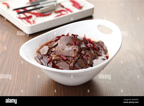 Chinese Food Spicy Hot Duck Blood Stock Photo Alamy