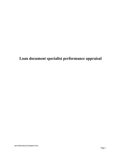 Loan Document Specialist Performance Appraisal Pdf