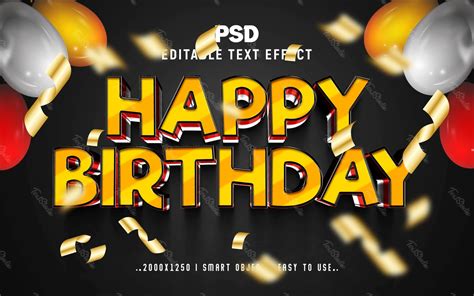 Happy Birthday Balloons Golden Party 3D Text Effect Photoshop PREMIUM