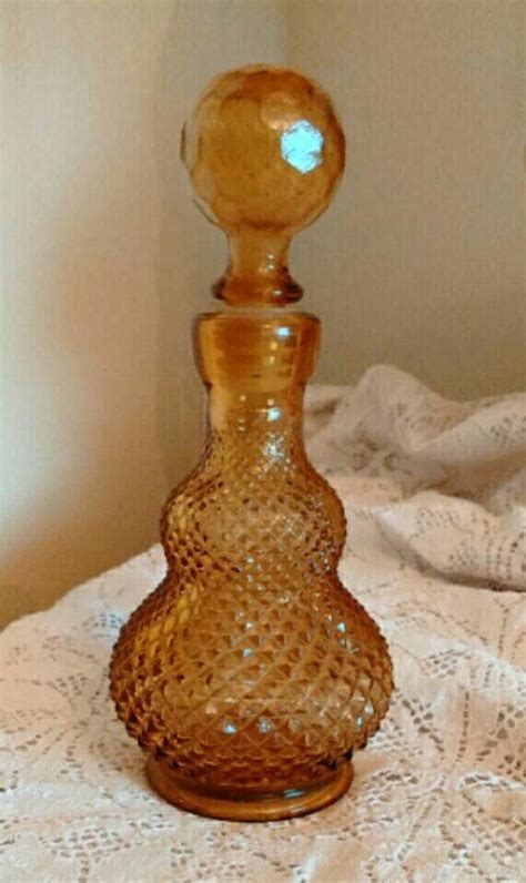 Vintage Amber Glass Decanter With Stopper In The Diamond Point Etsy