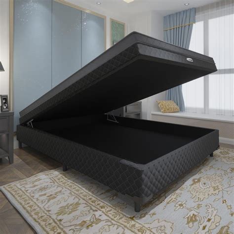 Cama Box Casal Conjugado Baú Modena Black Somopar MadeiraMadeira