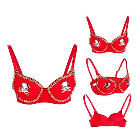 Gold Skulls Studded Black Cotton Sexy Bra Gothic Lingerie Push Up Brassiere Underwear Bras For