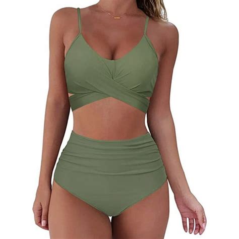 Women Cross Wrap Halter Bikini Set High Waisted Bathing Suits Push Up