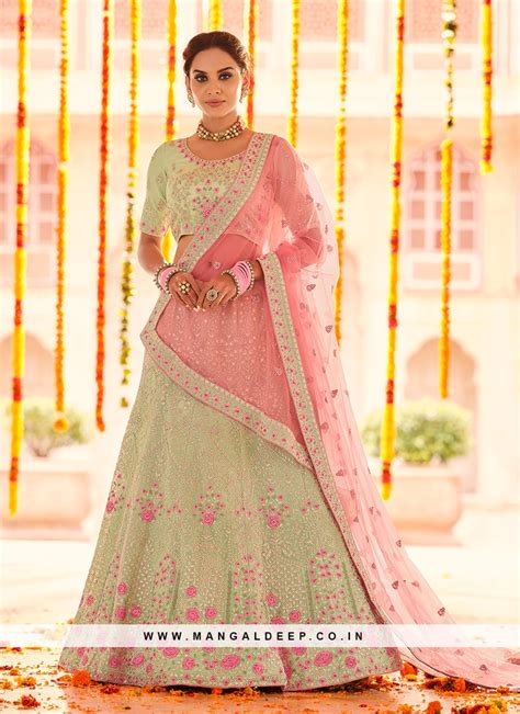 Pista Green Color Georgette Lehenga Choli