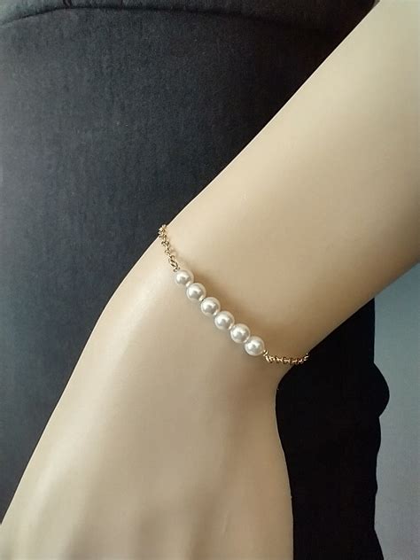 Gold Pearl Bracelet 14k Gold Filled Dainty Petite Pearls Gold Etsy