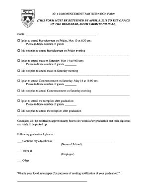 Fillable Online 2011 COMMENCEMENT PARTICIPATION FORM THIS FORM Fax