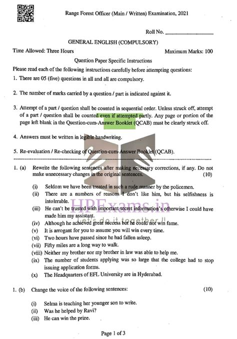 HPPSC Range Forest Officer Main Exam 2021 English Question Paper