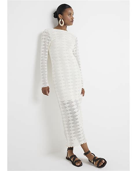 Cream Crochet Bodycon Maxi Dress River Island