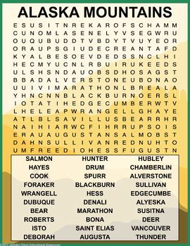 Alaska Mountains Word Search By Jennifer Olson Educational Resources