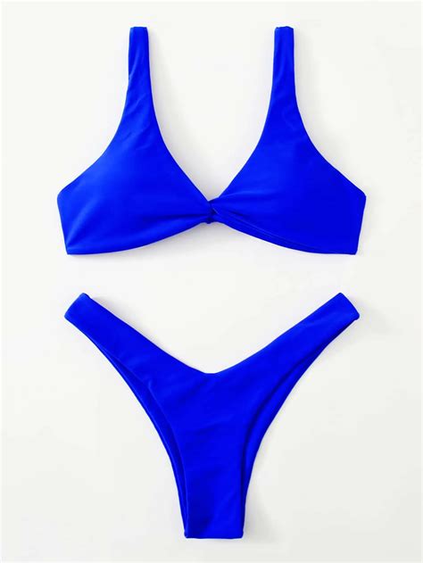 New Sexy Bikini Solid Tie Bikini Reggiseno Imbottito High Leg