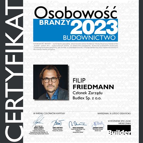 Filip Friedmann OSOBOWOŚĆ BRANŻY 2023 BUILDER POLSKA