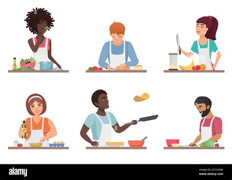 Cartoon People Cooking Set Isolated Vector Illustration Stock Vector