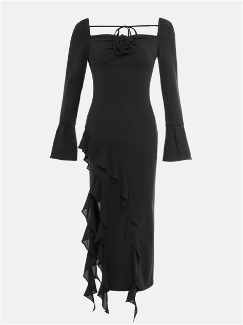 Платье миди с воланами на манжетах и юбке :: LICHI - Online fashion store