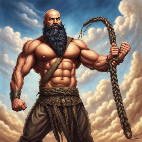 An Epic But Silly Airbrush Illustration Of A Muscular Bald M By