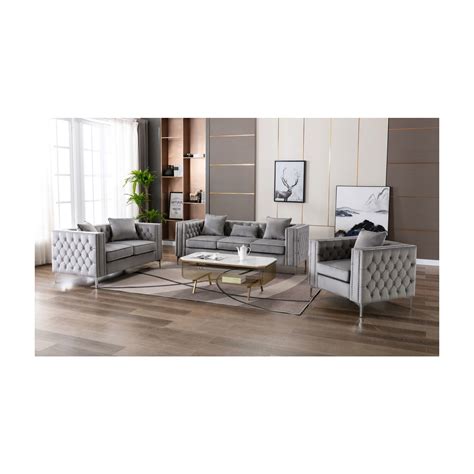 Lilola Home Lorreto Grey Tufted Living Room Set Matching Furniture