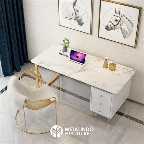 Meja Kantor Minimalis Modern Top Marmer Mewah Metalindo Furniture