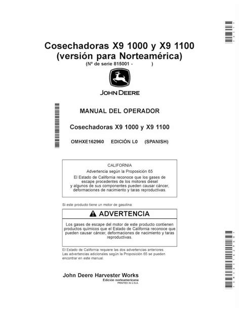 John Deere X9 1000 E X9 1100 Combinam Manual Do Operador Em PDF ES