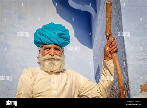 Portrait Of A Man With Turban Jodhpur Rajasthan India Stock Photo